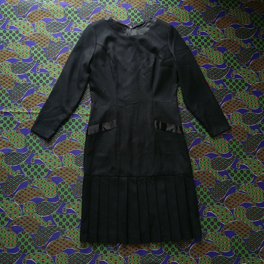 80's Drop Waist Pleated Dress - Size 8